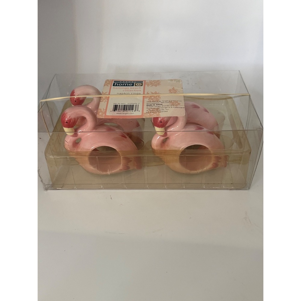 Vtg 2005 Target Home Flamingo Beach Ceramic Napkin Rings Set of 4 Pink New